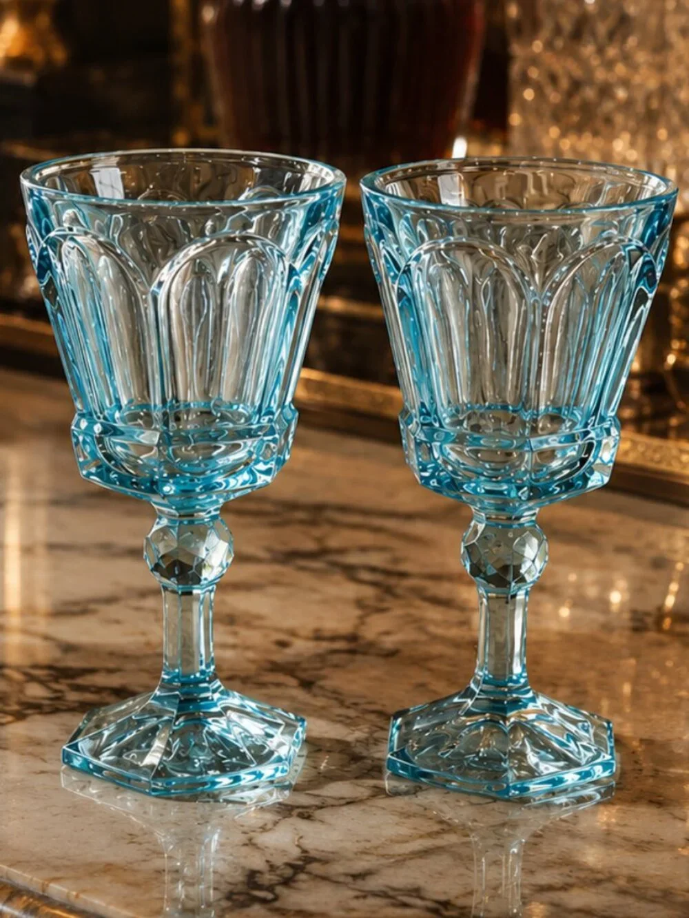 Set of 2 Vintage Fostoria Virginia Footed Glasses Light Blue